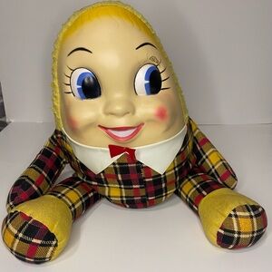Vintage celluloid face Humpty Dumpty stuffed plush doll